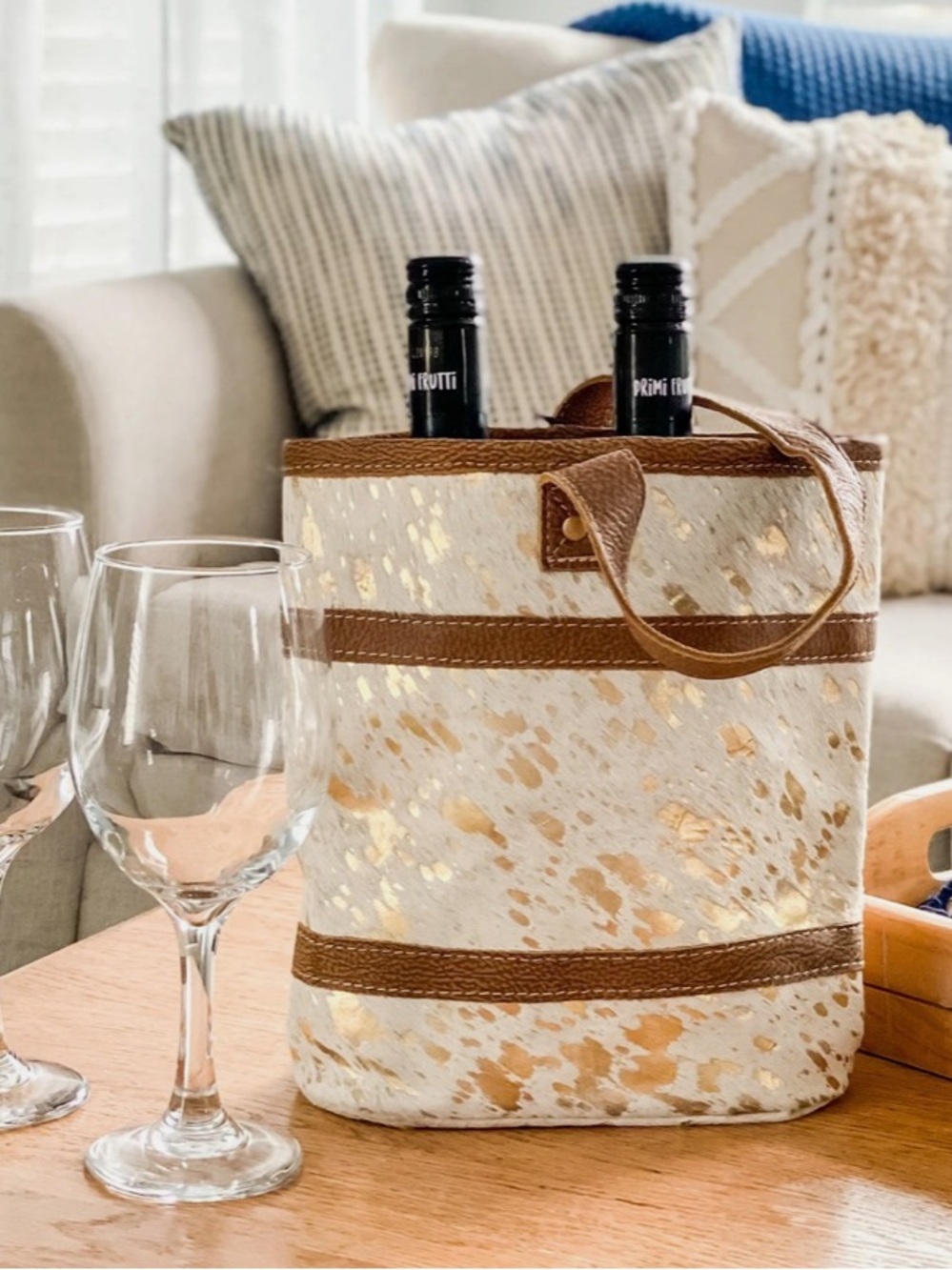 Myra Bag Inebirated Ivory Hair-On Leather Wine Bag